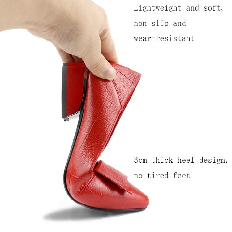 Frühlings- und Sommer-Rindslederschuhe mit dickem Absatz und mittelhohem Absatz für Damen, Größe: 40 (Rot)