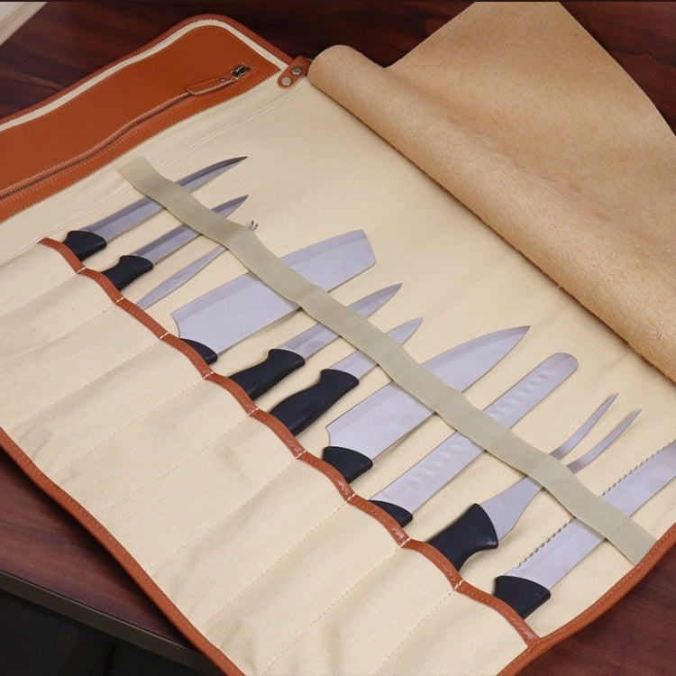 WESSLECO Chef Knife Storage Bag Portable Roll Knife Storage Bag, Portable Roll Black, WESSLECO Brown
