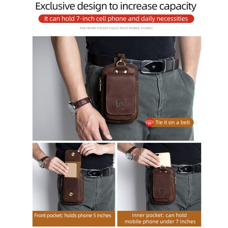 BULL CAPTAIN 028 Multi-Function Cattle Leather Waist Bag Magnetic Buckle Mobile Phone Belt Bag, Black, Coffee, Coffee No Logo, Yellow Brown