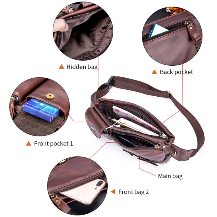 BULL CAPTAIN 020 Men Small Mobile Phone Waist Bag Crossbody Multi-Function Chest Bag, Black, Brown