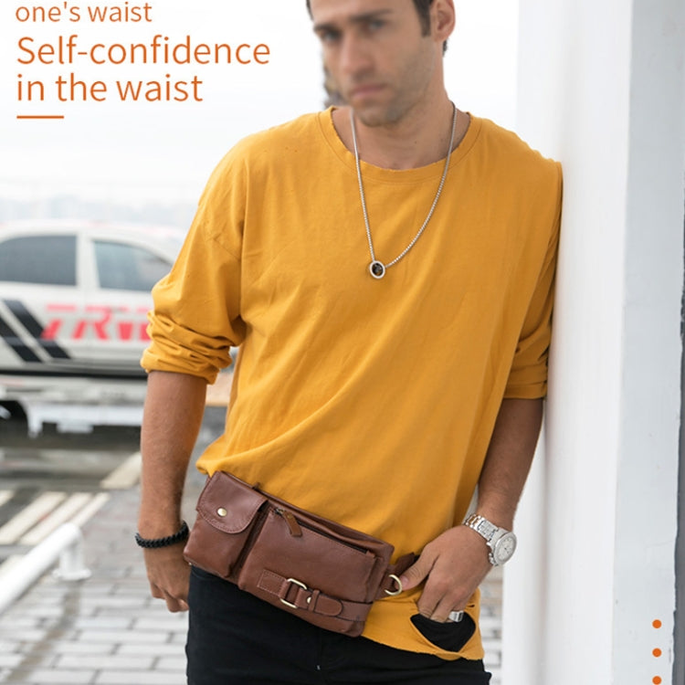 BULL CAPTAIN 020 Men Small Mobile Phone Waist Bag Crossbody Multi-Function Chest Bag, Black, Brown