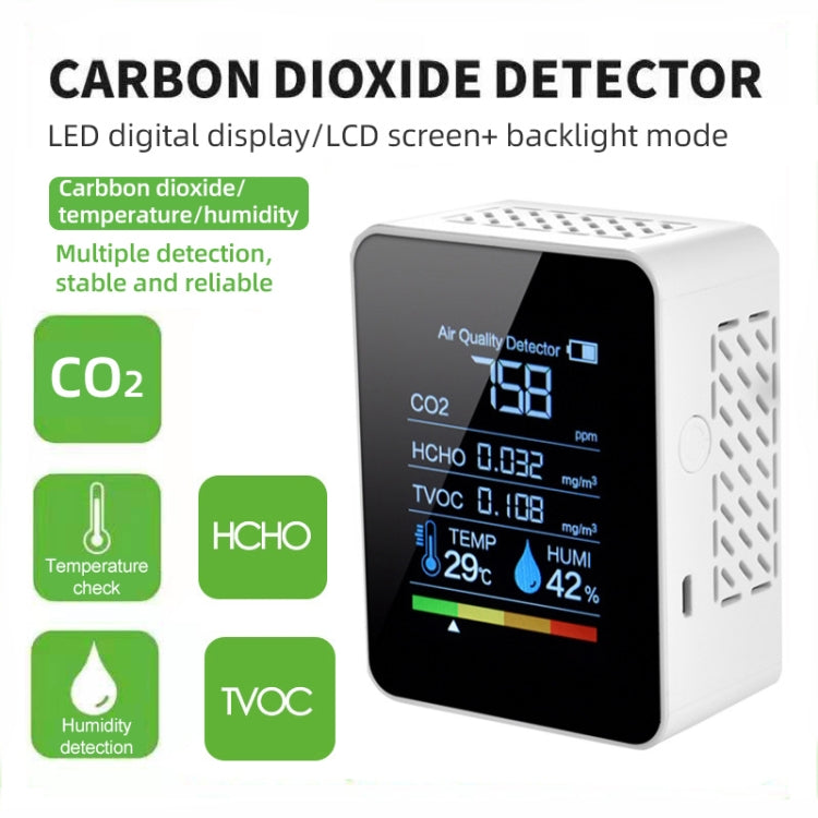 Portable CO2 Air Quality Formaldehyde Carbon Dioxide Detector Indoor Temperature Hygrometer with LED Digital Display, 5 in 1 Semiconductor