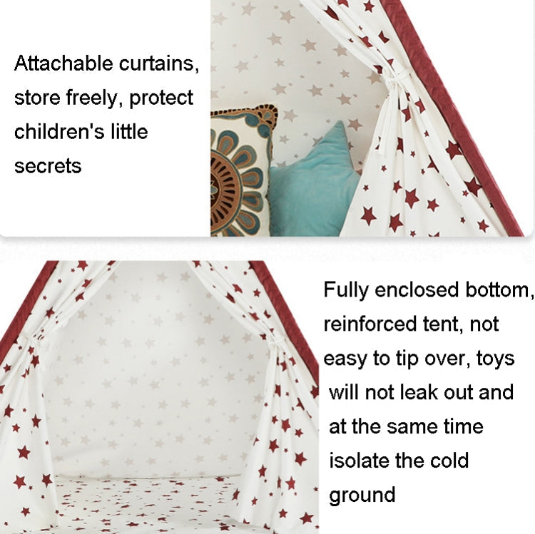 Indian Children Tent Cotton Cloth Indoor Play House Parent-Child Doll House, Pink Stars, Wavy Pattern