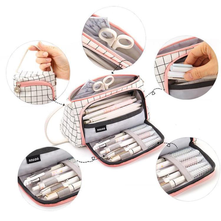 Large Capacity Pencil Case – Cute Canvas Stationery Organizer Bag, Multi-Layer Pencil Pouch with Zipper, School & Office Pencil Box Storage Bag (Black & White Palm Design)