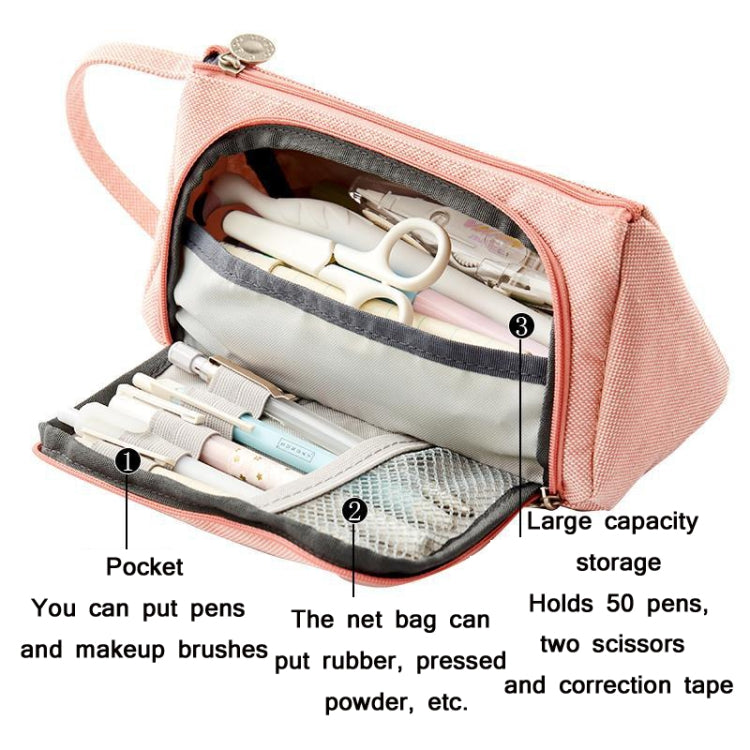 Large Capacity Pencil Case – Cute Canvas Stationery Organizer Bag, Multi-Layer Pencil Pouch with Zipper, School & Office Pencil Box Storage Bag (Black & White Palm Design)