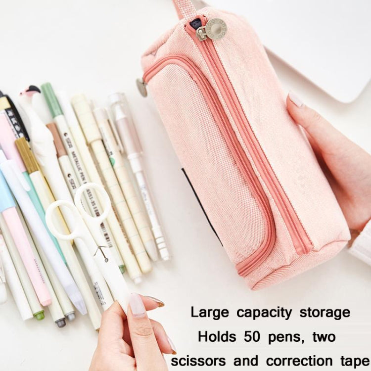 Large Capacity Pencil Case – Cute Canvas Stationery Organizer Bag, Multi-Layer Pencil Pouch with Zipper, School & Office Pencil Box Storage Bag (Black & White Palm Design)