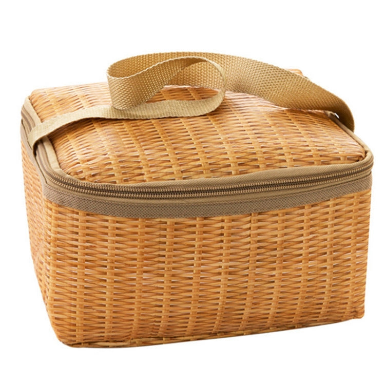 Portable Insulated Thermal Lunch Box Canvas Rattan Lunch Bag Picnic Container