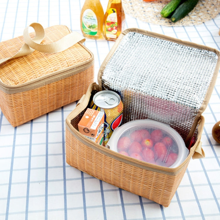 Portable Insulated Thermal Lunch Box Canvas Rattan Lunch Bag Picnic Container