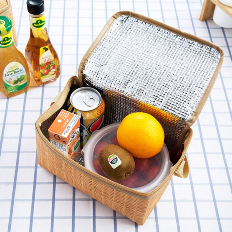 Portable Insulated Thermal Lunch Box Canvas Rattan Lunch Bag Picnic Container