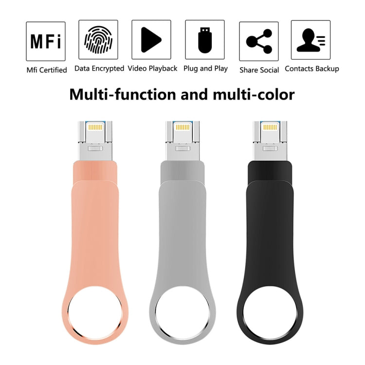 USB 3.0 + 8 Pin + USB-C / Type-C 3 in 1 Mobile Computer Metal U-Disk, 16GB, 32GB, 64GB, 8GB