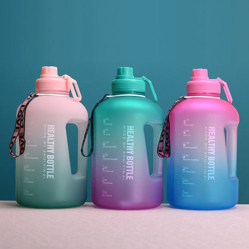 2.2L Large-Capacity Water Cup Sports And Fitness Straw Large Water Bottle Heat-resistant Plastic Barrel(Gradient Pink Green)