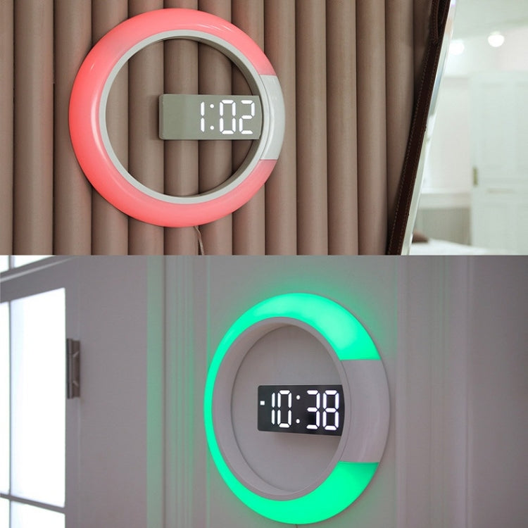 LED Mirror Hollow Wall Clock 7-color Switch Electronic Digital Display Wall Clock, Hollow Wall Clock