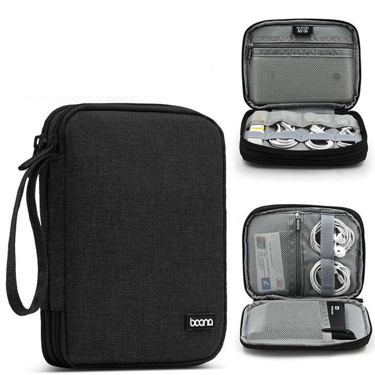 Double Layer Cable Organizer Bag – Portable Digital Accessories Storage Case for Chargers, USB Cables, Earphones (Grey/Black)