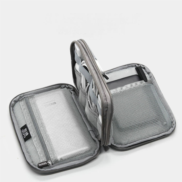 Double Layer Cable Organizer Bag – Portable Digital Accessories Storage Case for Chargers, USB Cables, Earphones (Grey/Black)