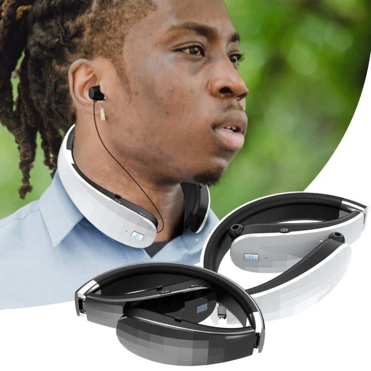 Teleskopischer, um den Hals tragbarer faltbarer Bluetooth-Kopfhörer, Schwarz, Weiß