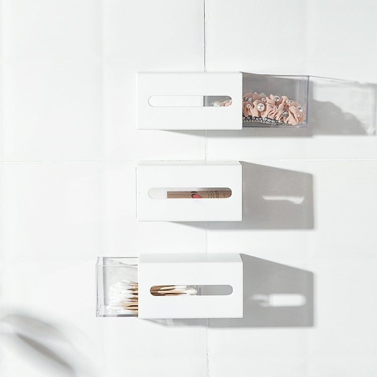 Left And Right Pull Wall Hanging Drawer Box Transparent Storage Box(White)