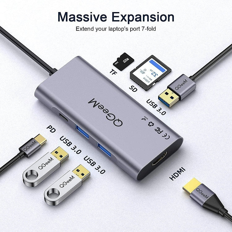 QGeeM 7-in-1 Multifunktionaler USB 3.0 TYPE-C Erweiterungs-HUB-Adapter (QG-UH07-3 V1)