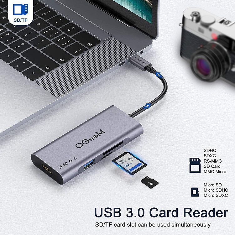 QGeeM 7-in-1 Multifunktionaler USB 3.0 TYPE-C Erweiterungs-HUB-Adapter (QG-UH07-3 V1)
