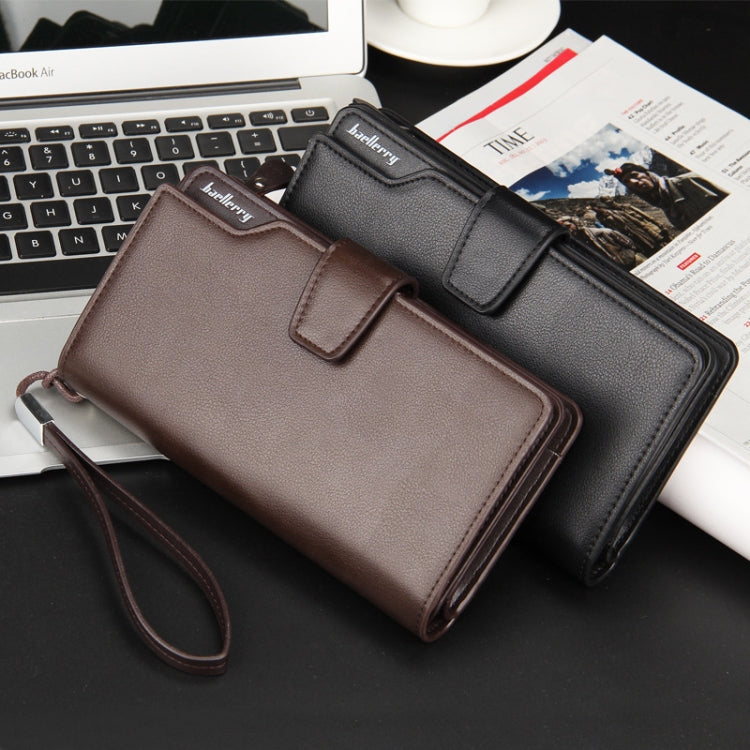 Baellerry Freizeit-Geldbörse, langes Clutch-Portemonnaie im Dreifach-Faltdesign, multifunktionale Handytasche für Herren, Braun, Schwarz