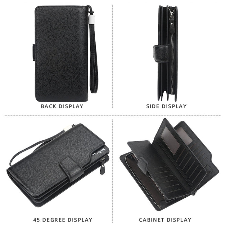 Baellerry Freizeit-Geldbörse, langes Clutch-Portemonnaie im Dreifach-Faltdesign, multifunktionale Handytasche für Herren, Braun, Schwarz