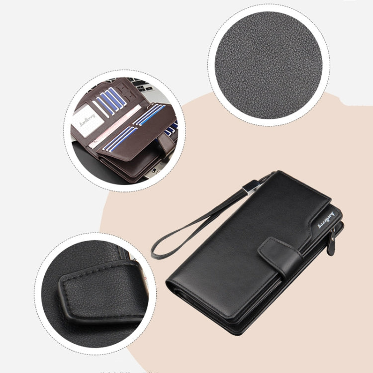 Baellerry Freizeit-Geldbörse, langes Clutch-Portemonnaie im Dreifach-Faltdesign, multifunktionale Handytasche für Herren, Braun, Schwarz