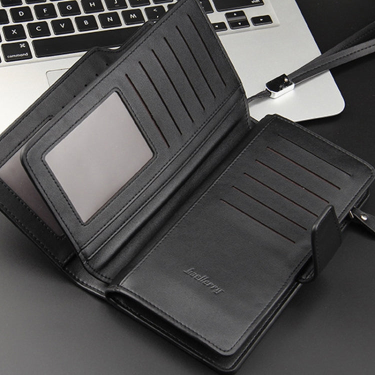 Baellerry Freizeit-Geldbörse, langes Clutch-Portemonnaie im Dreifach-Faltdesign, multifunktionale Handytasche für Herren, Braun, Schwarz