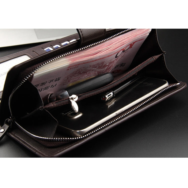 Baellerry Freizeit-Geldbörse, langes Clutch-Portemonnaie im Dreifach-Faltdesign, multifunktionale Handytasche für Herren, Braun, Schwarz