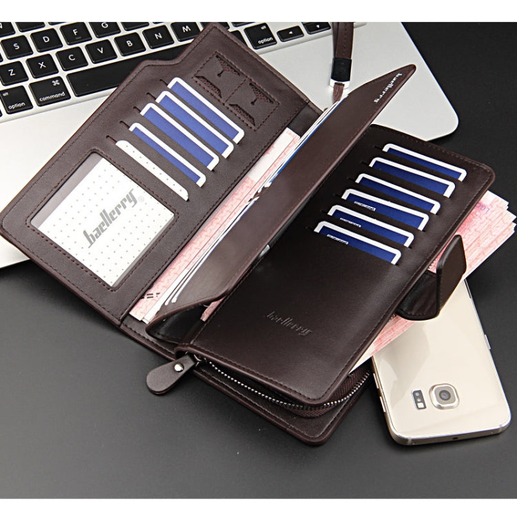 Baellerry Freizeit-Geldbörse, langes Clutch-Portemonnaie im Dreifach-Faltdesign, multifunktionale Handytasche für Herren, Braun, Schwarz