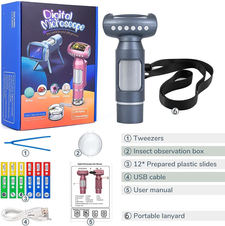 Children Camera Microscope USB Electronic Microscope Digital Magnifying Glass, Children Camera Pink, Children Camera Silver Gray