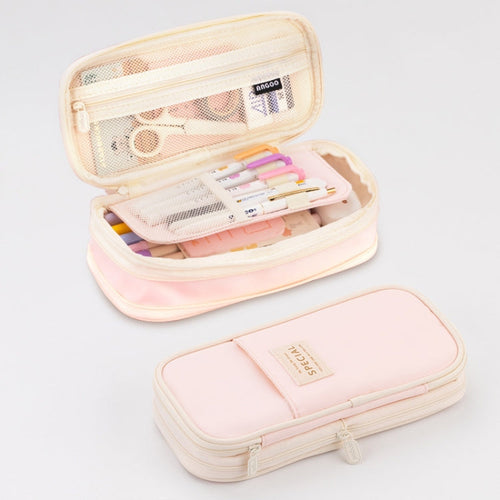 Angoo Macaron Pencil Case, Double Layer & Large Capacity (Pink/Green/Blue/Purple)