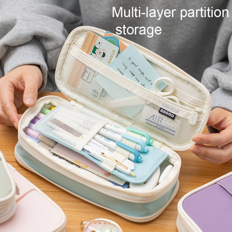 Angoo Macaron Pencil Case, Double Layer & Large Capacity (Pink/Green/Blue/Purple)
