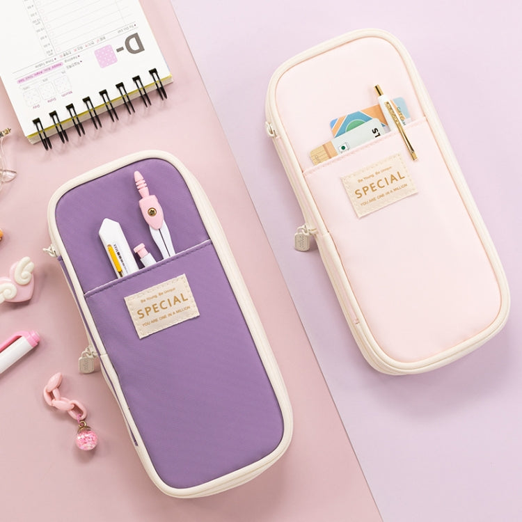 Angoo Macaron Pencil Case, Double Layer & Large Capacity (Pink/Green/Blue/Purple)