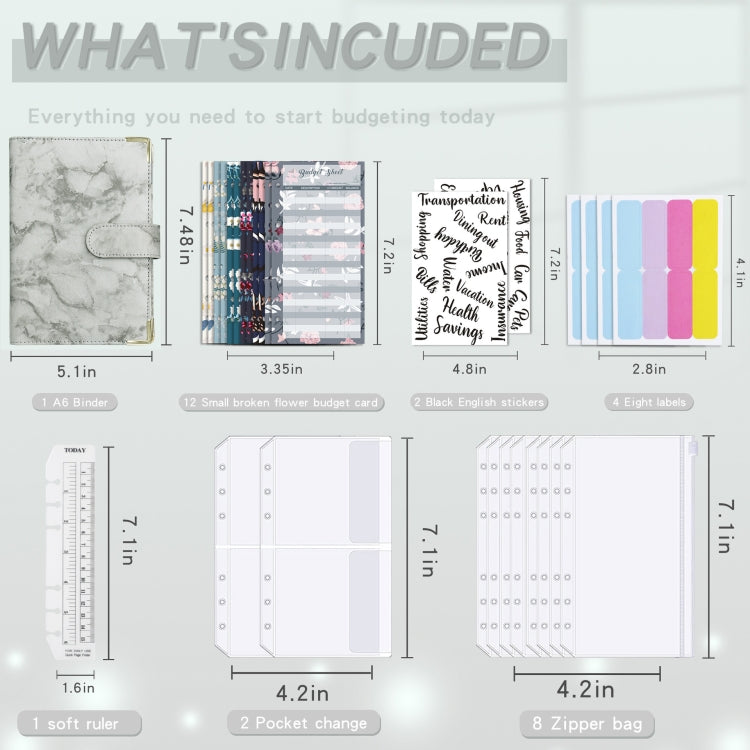 A6 Binder Budget Book Marbled Notebook PU Leather Binder