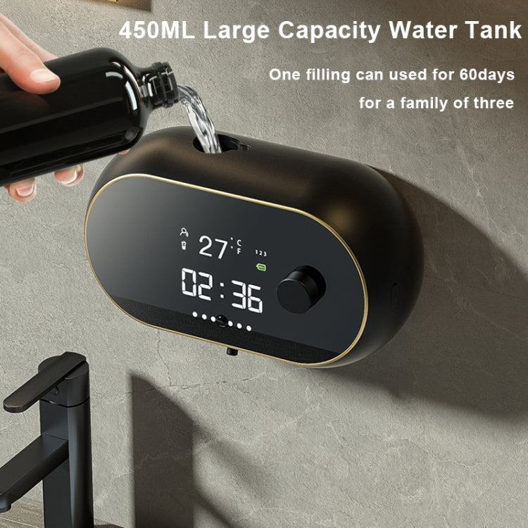 W2 Wall-mounted USB Charging  Automatic Foam Soap Dispenser With Time Temperature Display, White, Black