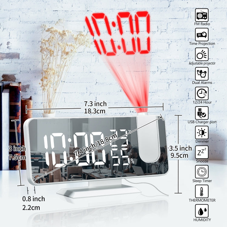 Digitaler LED-Projektionswecker mit Spiegelfläche, Temperatur- und Feuchtigkeitsanzeige (Gold + weiße Schrift)