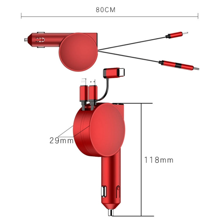 3 In 1 40W Fast Charging Dual Cable Retractable Car Charger, 40W