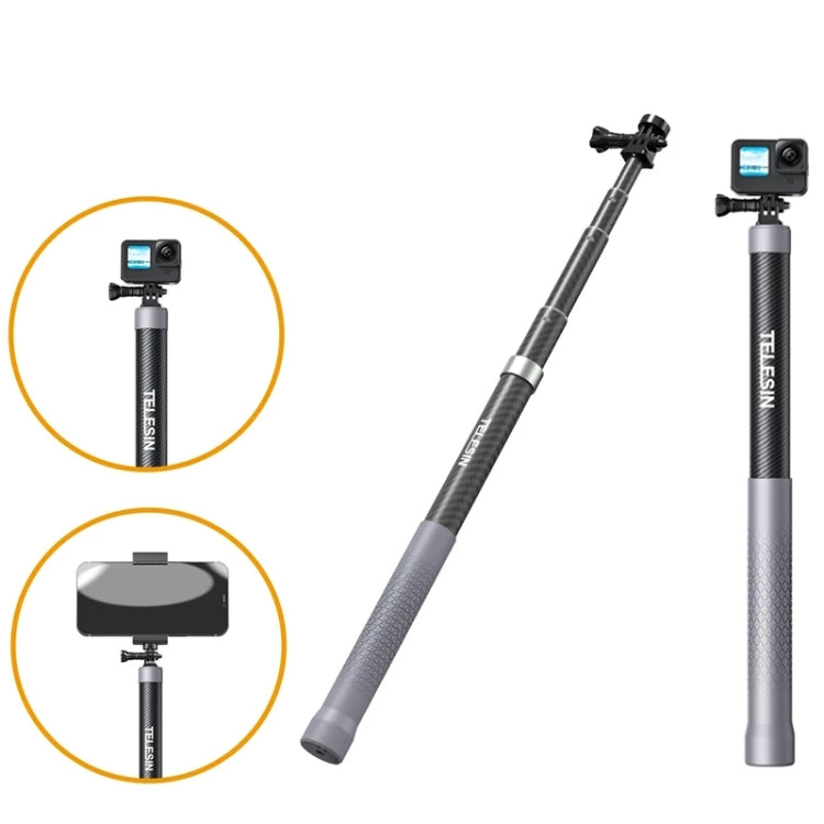 TELESIN 1.2m Carbon Fiber Monopod Selfie Stick With 1/4 Screw For DJI, Insta360, GoPro and Other Action Cameras, 1.2m