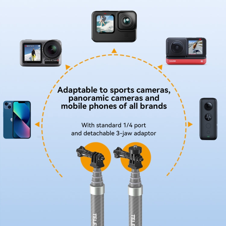 TELESIN 1.2m Carbon Fiber Monopod Selfie Stick With 1/4 Screw For DJI, Insta360, GoPro and Other Action Cameras, 1.2m