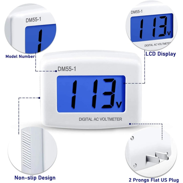 DM55-1 AC 110V- 220V LCD Digital Voltmeter Voltage Tester Detector Meter, DM55-1 US Plug, DM55-1 EU Plug