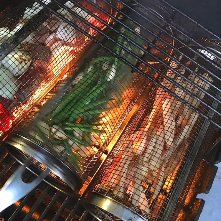 Outdoor Stainless Steel Barbecue Cage BBQ Round Mesh Tube 20cm With Hook
