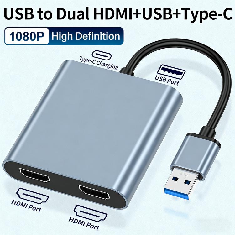 USB 3.0 To Dual HDMI, USB, USB-C / Type-C  High Definition Converter 4K USB Same Screen Extender, USB 3.0 To Dual HDMI