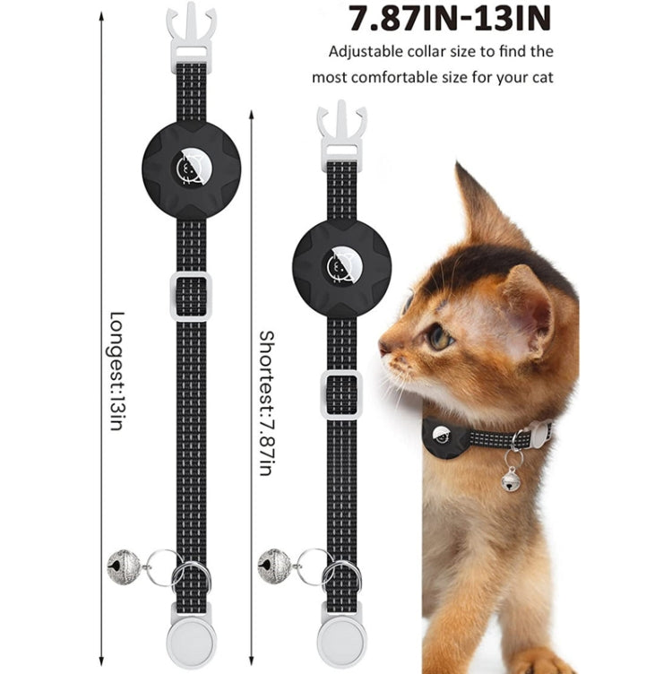 AirTag Silicone Pet Collar Case Reflective Cat Dog Tracker Holder with Bell Black