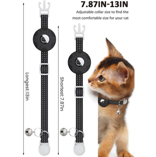 AirTag Silicone Pet Collar Case Reflective Cat Dog Tracker Holder with Bell Black