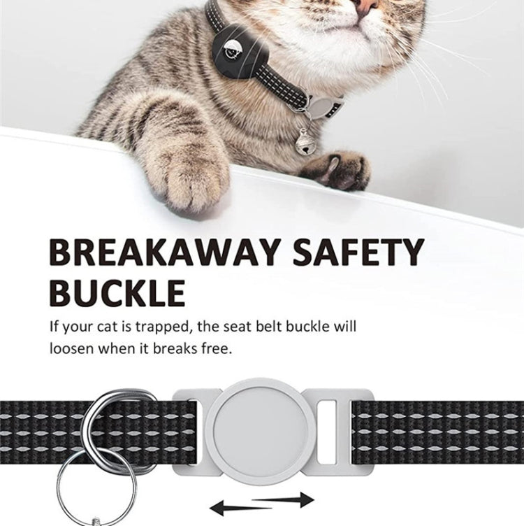 AirTag Silicone Pet Collar Case Reflective Cat Dog Tracker Holder with Bell Black