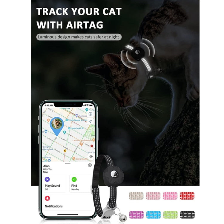 AirTag Silicone Pet Collar Case Reflective Cat Dog Tracker Holder with Bell Black