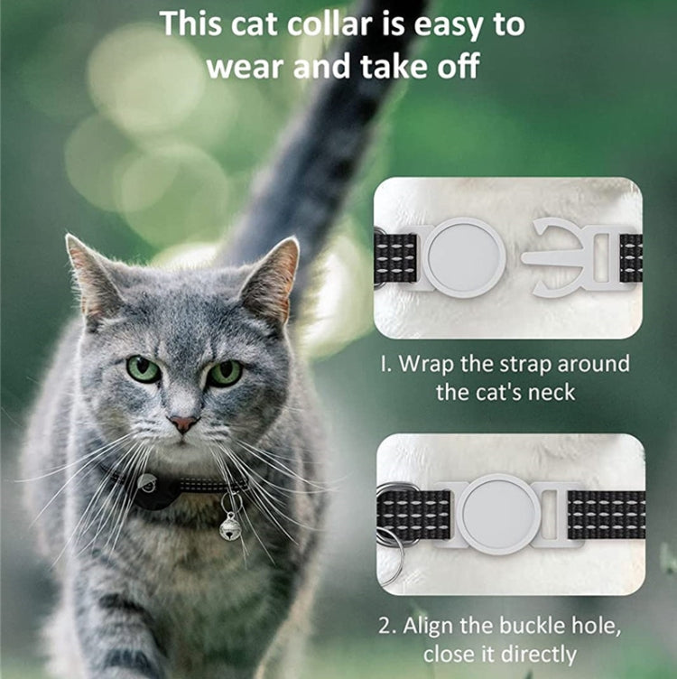 AirTag Silicone Pet Collar Case Reflective Cat Dog Tracker Holder with Bell Black