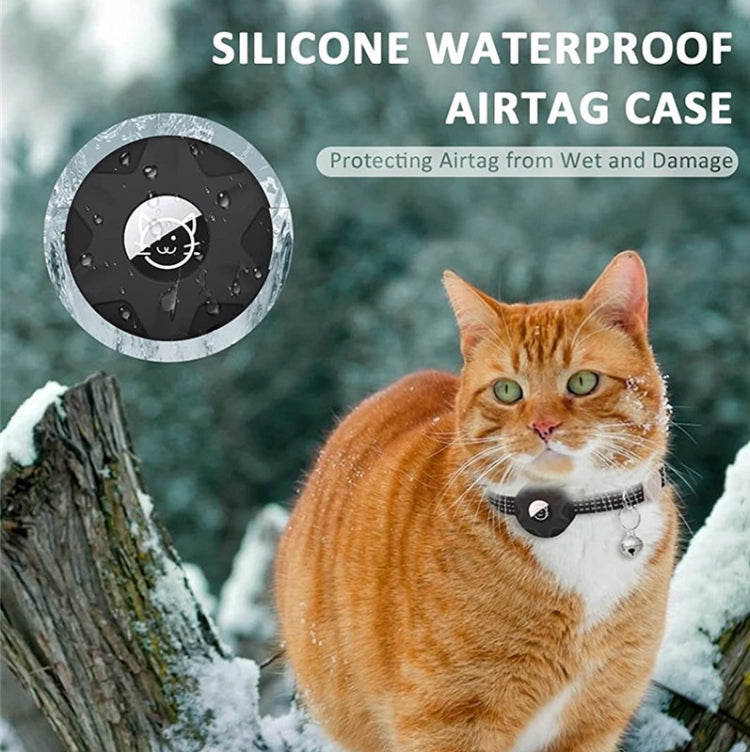 AirTag Silicone Pet Collar Case Reflective Cat Dog Tracker Holder with Bell Black