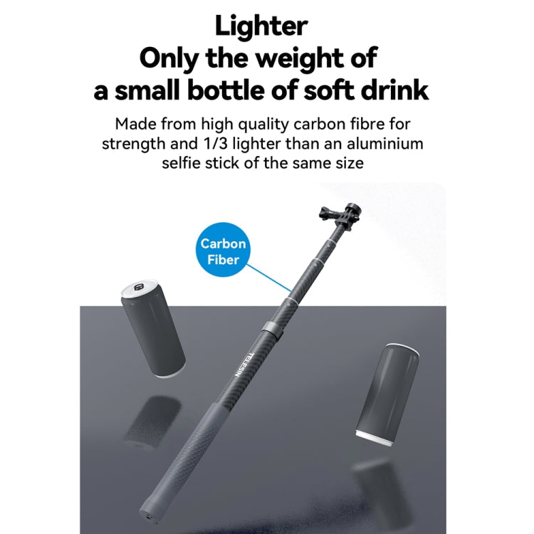 TELESIN 3M Carbonfaser Selfie Stick Monopod mit 1/4 Zoll Schraube für DJI, Insta360, GoPro und andere Action Kameras, 3m