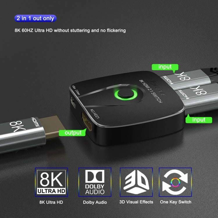 HDMI2.1 Switch 2 In 1 Out 8K 60Hz HD Conversion For Xbox HDMI One-way Transmission(Black)