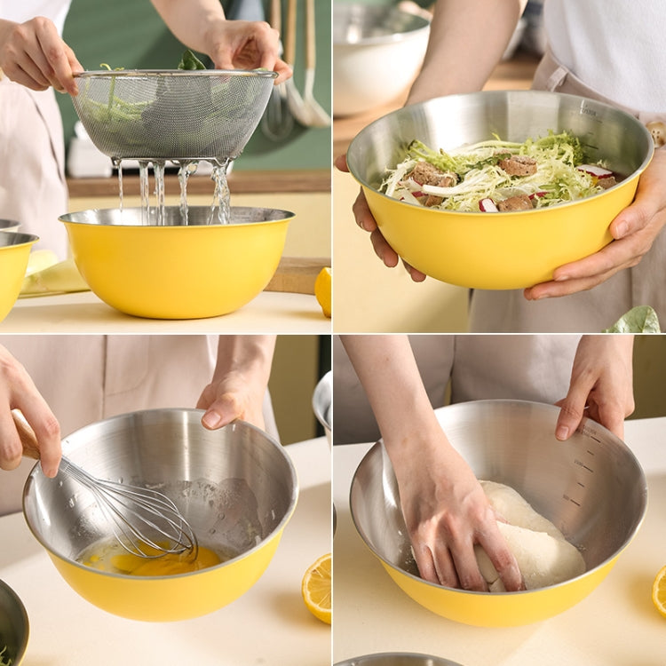 304 Stainless Steel Food Grade Dishes Bowl Kitchen Baking Stirring Bowl Vegetables Sandwood Basin, 19cm (Yellow), 22cm (Yellow), 24cm (Yellow), 19cm (White), 22cm (White), 24cm (White)